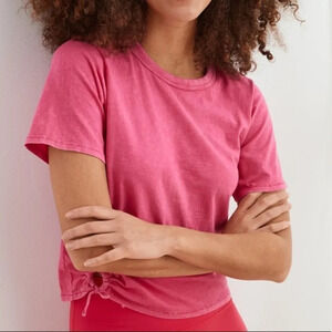 Aerie Vintage Tee T-Shirt Top Side Tie Pink XS NWT Boxy Short Distressed Crop